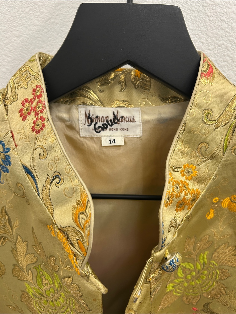 Vintage Neiman Marcus Gold Brocade Floral Mandarin Collar Jacket - Picture 2 of 9